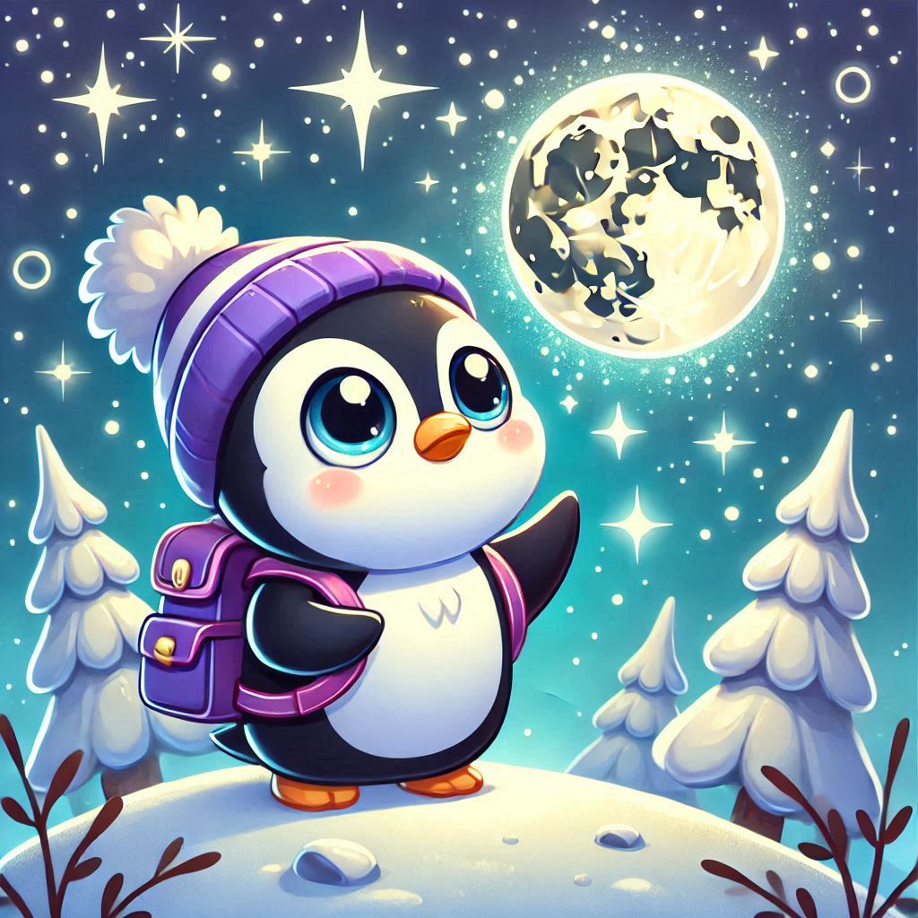 O Pinguim Curioso e a Lua Encantada